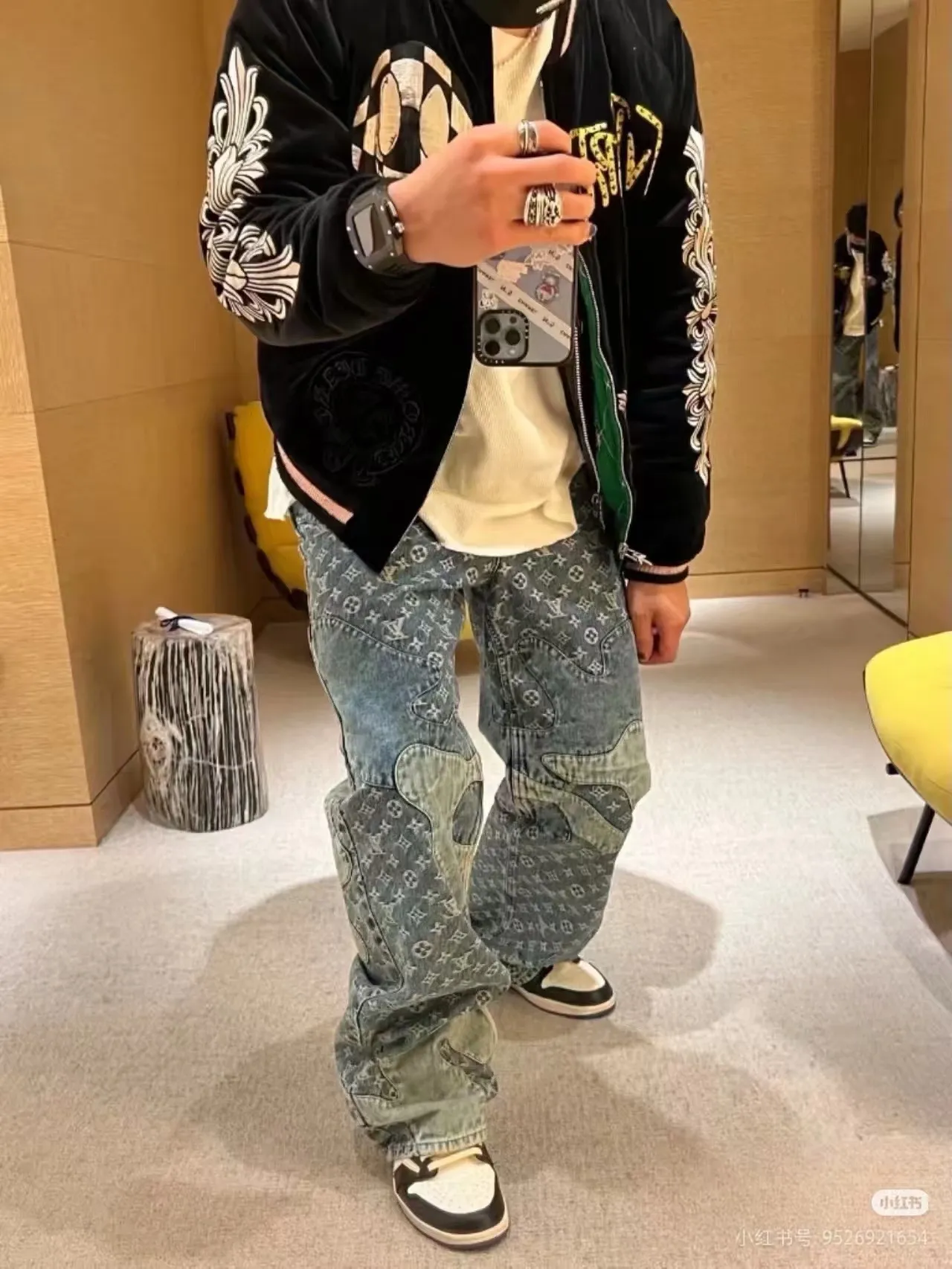 Louis Vuitton/Louis Vuitton love leather brand old flower jacquard jeans